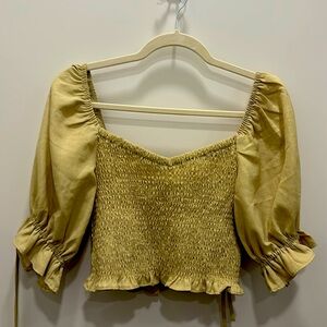 Green Ruffle Sleeve Top with Ties